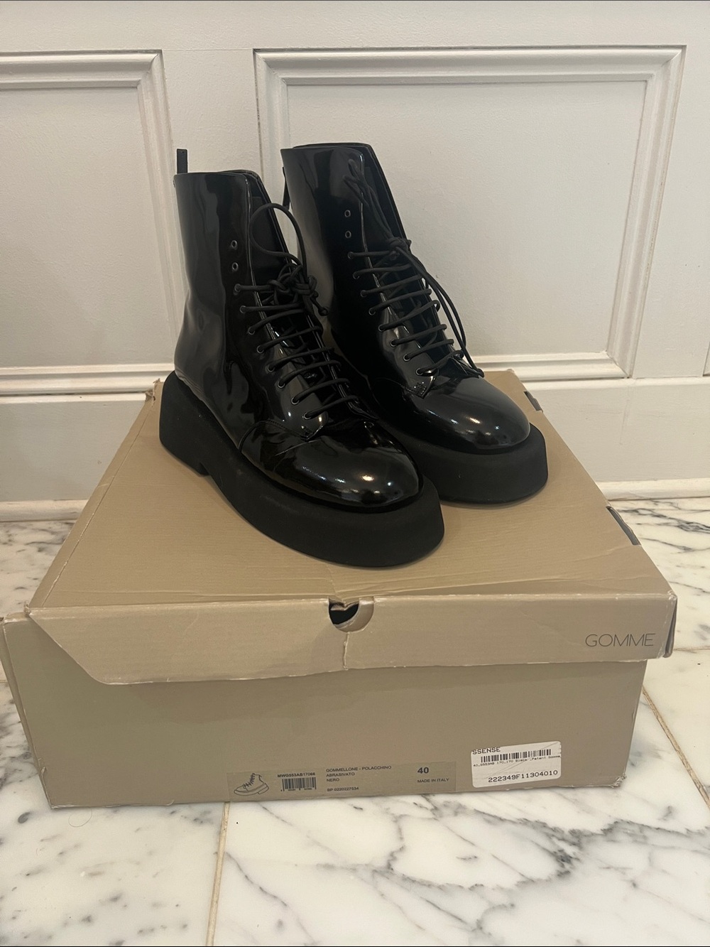 Marsèll Black Patent Leather Platform Lace-Up Boots – EU 40 / US 10 New in Box